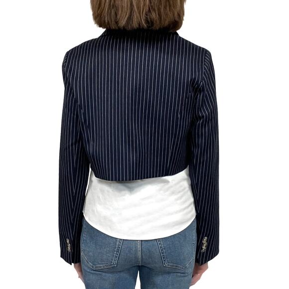 Amazon's The Drop Reims Cropped Blazer Sz S New $79 Navy Blue Pinstripe Lined - Picture 4 of 12